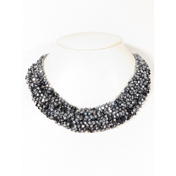 RUSH by Denis & Charles SIlver Gray Glass Bead Collar Necklace 16" - Picture 1 of 10